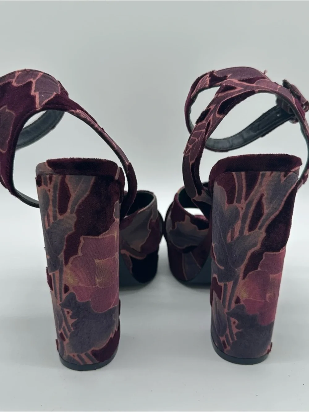 Steve Madden Jodi Burgundy Floral Velvet Burnout Platform Sandals
